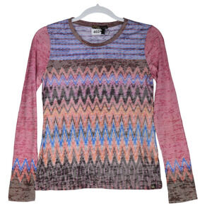 Prana T Shirt Womens Size XXS Top Tee Tribal Print Pink Purple Long Sleeve